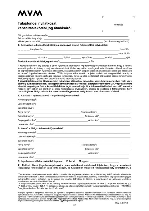 MVM tulajdonosi nyilatkozat – kitöltetlen minta